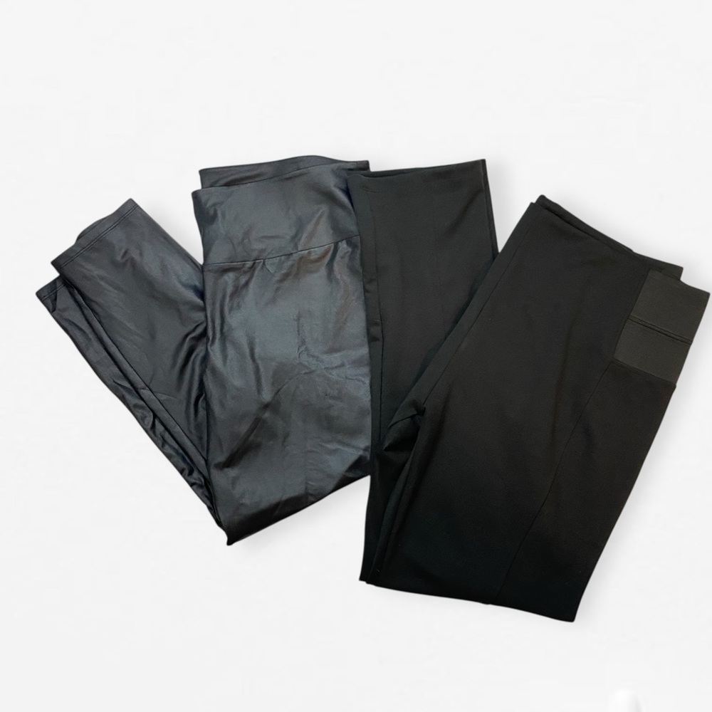 Set lot of 2 - Soft Black Leggings high-waist stretch pants pleather plus 2X 3X